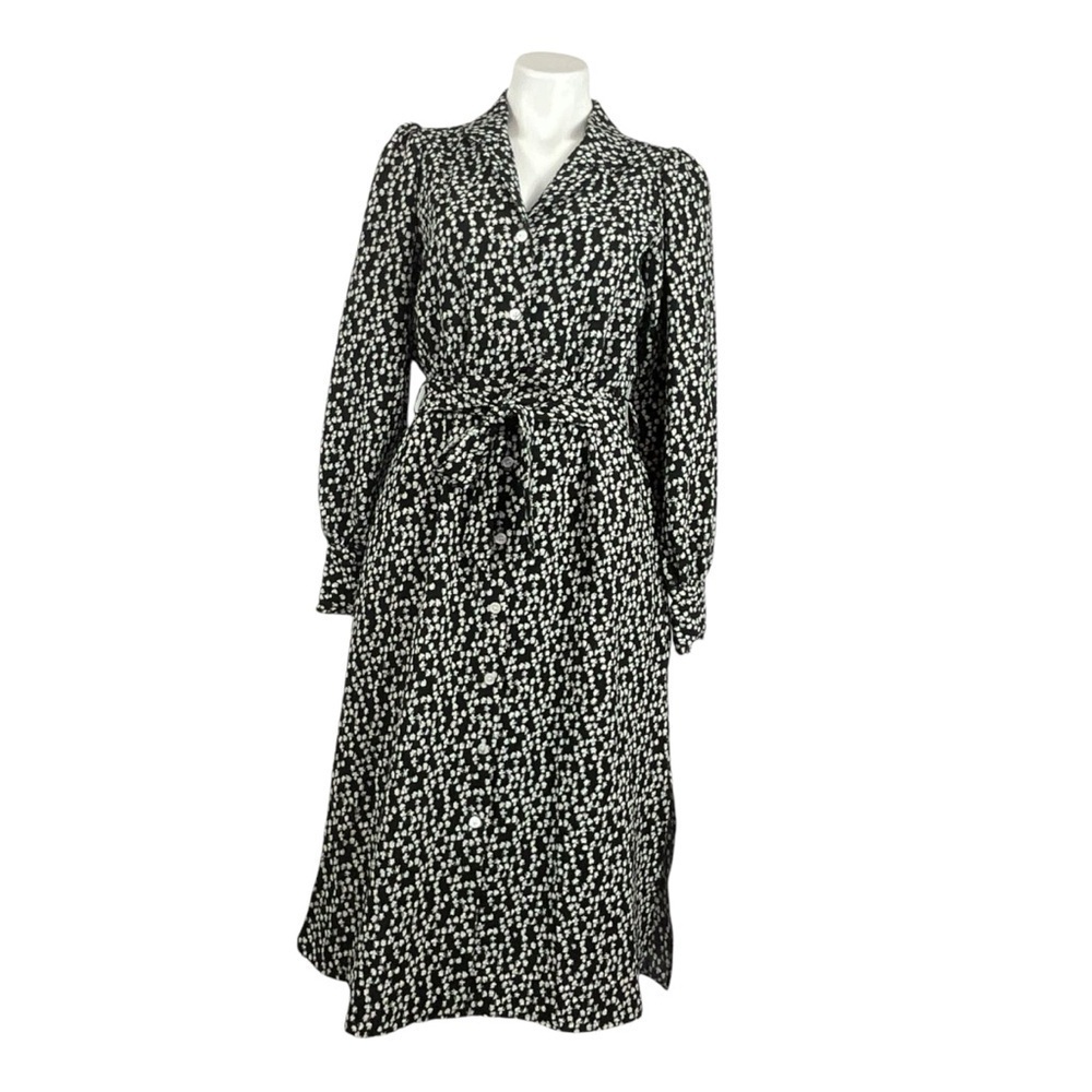 FRNCH Floral Print Black and White Midi Button Down Dress